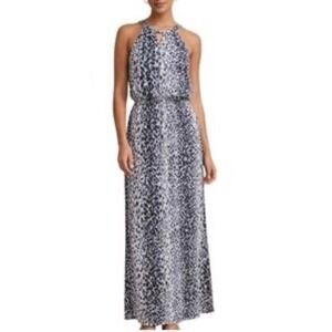 Banana Republic Womens Black Gray Abstract Animal Print Halter Maxi Dress Size 2